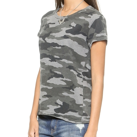 Tops - Current Elliott Distressed Black Camo Cotton Tee T-Shirt